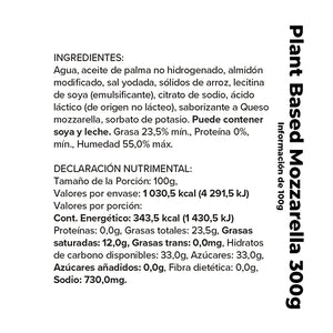 Queso Mozarella Rallado Vegano, Plant Based 300 g