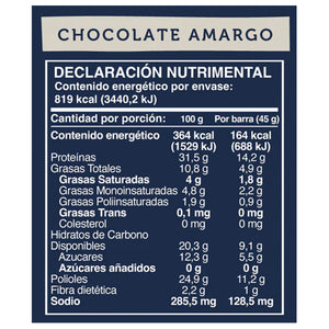 Barra de Proteína Sabor Chocolate Amargo Vegana, Wild Protein 45 g