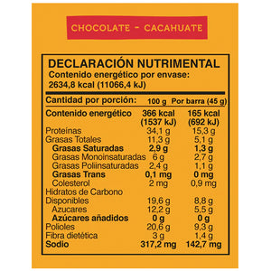 Barra de Proteína Sabor Chocolate Cacahuate, Wild Protein 45 g