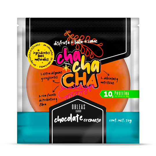 Obleas Sabor Chocolate Cremoso Hechas de Amaranto 100% Naturales, Cha Cha Cha 50 g