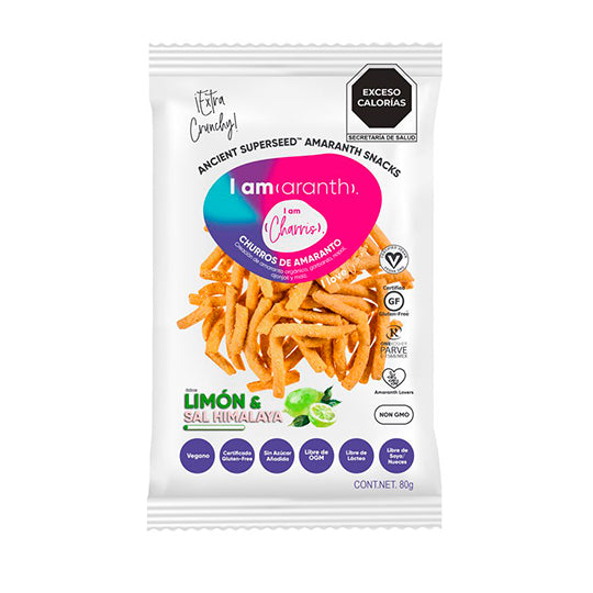Churros Sabor Limón y Sal del Himalaya Hechos de Amaranto Orgánico, I am (aranth) 80 g