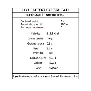 Leche de Soya Barista con Vainilla Güd 1 lt