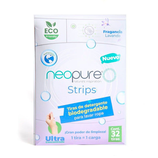 Detergente Biodegradable en Tiras para Ropa. Lavanda, Neopure. 1 sobre con 32 tiras