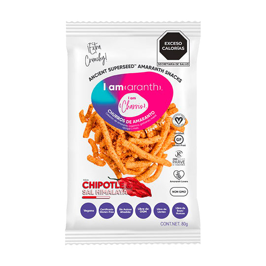 Churros Sabor Chipotle y Sal del Himalaya de Amaranto Orgánico, I am (aranth) 80 g